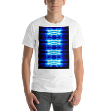 Load image into Gallery viewer, Men's T shirt printed with a unique and vivid  design. Beautiful underwater photography. Electric Blue and Black.
