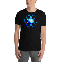 Load image into Gallery viewer, Living Light Designs Men’s T shirt printed with a unique and vivid "I"" design. Star Tetrahedron and water light heartspins in 3D at the center of all creation. available in many colors