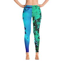 Load image into Gallery viewer, Women's Leggings. vivid beautiful bright blue and aqua green design. Water and Light Beams. bubbles. underwater photography. Mermaid Spirit
