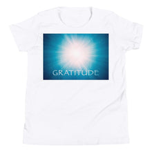 Load image into Gallery viewer, Kid’s T shirt printed with a unique and vivid "Gratitude" design. Beautiful underwater photography of Light beams.
