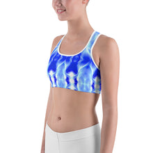 Load image into Gallery viewer, Living Light Designs interpretation of DNA in a beautiful Blue and white sports bra