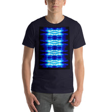 Load image into Gallery viewer, Men's T shirt printed with a unique and vivid  design. Beautiful underwater photography. Electric Blue and Black.