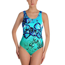 Load image into Gallery viewer, Women's one piece swimsuit Big bubbles, underwater sunlight, beautiful colors Blue and green