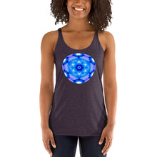 Load image into Gallery viewer, Living Light Designs Womens Racer Tank top shirt printed with a unique and vivid "I"" design. Star Tetrahedron spins in 3D at the center of all creation. available in many colors