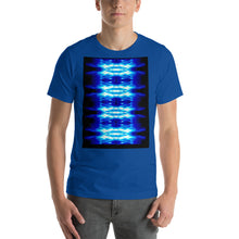 Load image into Gallery viewer, Men's T shirt printed with a unique and vivid  design. Beautiful underwater photography. Electric Blue and Black.