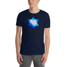 Load image into Gallery viewer, Living Light Designs Men’s T shirt printed with a unique and vivid "I"" design. Star Tetrahedron spins in 3D at the center of all creation.