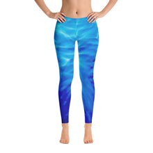 Load image into Gallery viewer, Women's Leggings. vivid beautiful bright blue design. Water and Light Beams. underwater photography. Mermaid Spirit