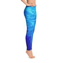 Load image into Gallery viewer, Women's Leggings. vivid beautiful bright blue design. Water and Light Beams. underwater photography. Mermaid Spirit