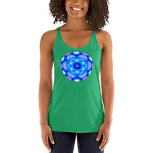 Load image into Gallery viewer, Living Light Designs Womens Racer Tank top shirt printed with a unique and vivid "I"" design. Star Tetrahedron spins in 3D at the center of all creation. available in many colors