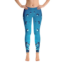 Load image into Gallery viewer, Women's Leggings. vivid beautiful aqua green blue bubbles design. Water and Light Beams. underwater photography. Mermaid Spirit