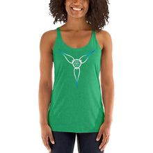Load image into Gallery viewer, Living Light Designs Logo printed on a women’s T shirt with a unique and vivid “Flower Light” design. Star Tetrahedron spins in 3D at the center of all creation. available in many colors