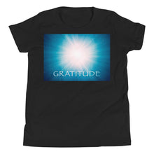 Load image into Gallery viewer, Kid’s T shirt printed with a unique and vivid "Gratitude" design. Beautiful underwater photography of Light beams.