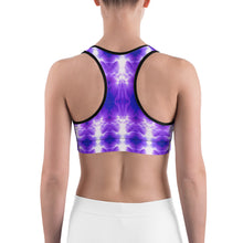 Load image into Gallery viewer, Women’s Sports Bra. Beautiful white and purple pattern. Live Your Light