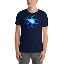 Load image into Gallery viewer, Living Light Designs Men’s T shirt printed with a unique and vivid "I"" design. Star Tetrahedron and water light heartspins in 3D at the center of all creation. available in many colors