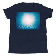 Load image into Gallery viewer, Kid’s T shirt printed with a unique and vivid "Gratitude" design. Beautiful underwater photography of Light beams.