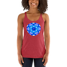 Load image into Gallery viewer, Living Light Designs Womens Racer Tank top shirt printed with a unique and vivid "I"" design. Star Tetrahedron spins in 3D at the center of all creation. available in many colors
