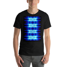Load image into Gallery viewer, Men's T shirt printed with a unique and vivid  design. Beautiful underwater photography. Electric Blue and Black.