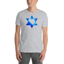 Load image into Gallery viewer, Living Light Designs Men’s T shirt printed with a unique and vivid "I"" design. Star Tetrahedron spins in 3D at the center of all creation.