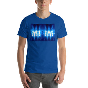 Our popular and striking "Higher Council" design on a classic, mens true royal blue t-shirt.