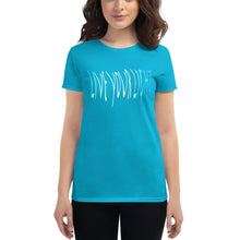 Load image into Gallery viewer, Living Light Designs Logo printed on a women’s T shirt with a unique and vivid “Live Your Light” design. Star Tetrahedron spins in 3D at the center of all creation. available in many colors
