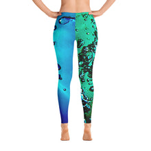 Load image into Gallery viewer, Women&#39;s Leggings. vivid beautiful bright blue and aqua green design. Water and Light Beams. bubbles. underwater photography. Mermaid Spirit
