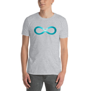 The Infinity series design on a classic, mens sports grey t-shirt.