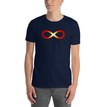 Load image into Gallery viewer, Living Light Designs Infinity series, Fire design on a classic, mens navy t-shirt.