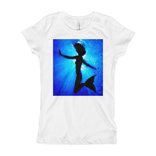 Powerful mermaid design on classic girls white T shirt