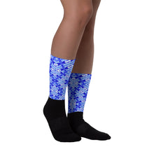 Load image into Gallery viewer, Bright blue sock in a unique DNA design from Living Light Designs
