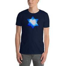 Load image into Gallery viewer, Living Light Designs Men’s T shirt printed with a unique and vivid &quot;I&quot;&quot; design. Star Tetrahedron spins in 3D at the center of all creation. 