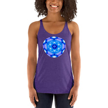 Load image into Gallery viewer, Living Light Designs Womens Racer Tank top shirt printed with a unique and vivid &quot;I&quot;&quot; design. Star Tetrahedron spins in 3D at the center of all creation. available in many colors