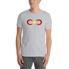 Load image into Gallery viewer, Living Light Designs Infinity series, Fire design on a classic, mens grey t-shirt.