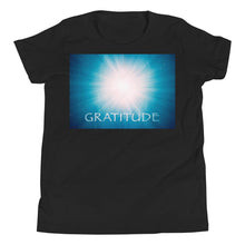 Load image into Gallery viewer, Kid’s T shirt printed with a unique and vivid &quot;Gratitude&quot; design. Beautiful underwater photography of Light beams. 