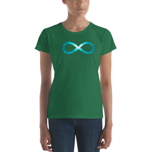 Our distinctive "Infinity" design on a classic, womens green t-shirt.
