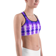 Load image into Gallery viewer, Women’s Sports Bra. Beautiful white and purple pattern. Live Your Light