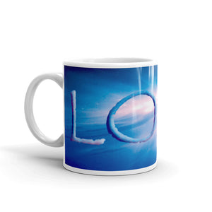 Ceramic coffee mug printed with our vivid water and light design, "Love"