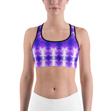 Load image into Gallery viewer, Women’s Sports Bra. Beautiful white and purple pattern. Live Your Light