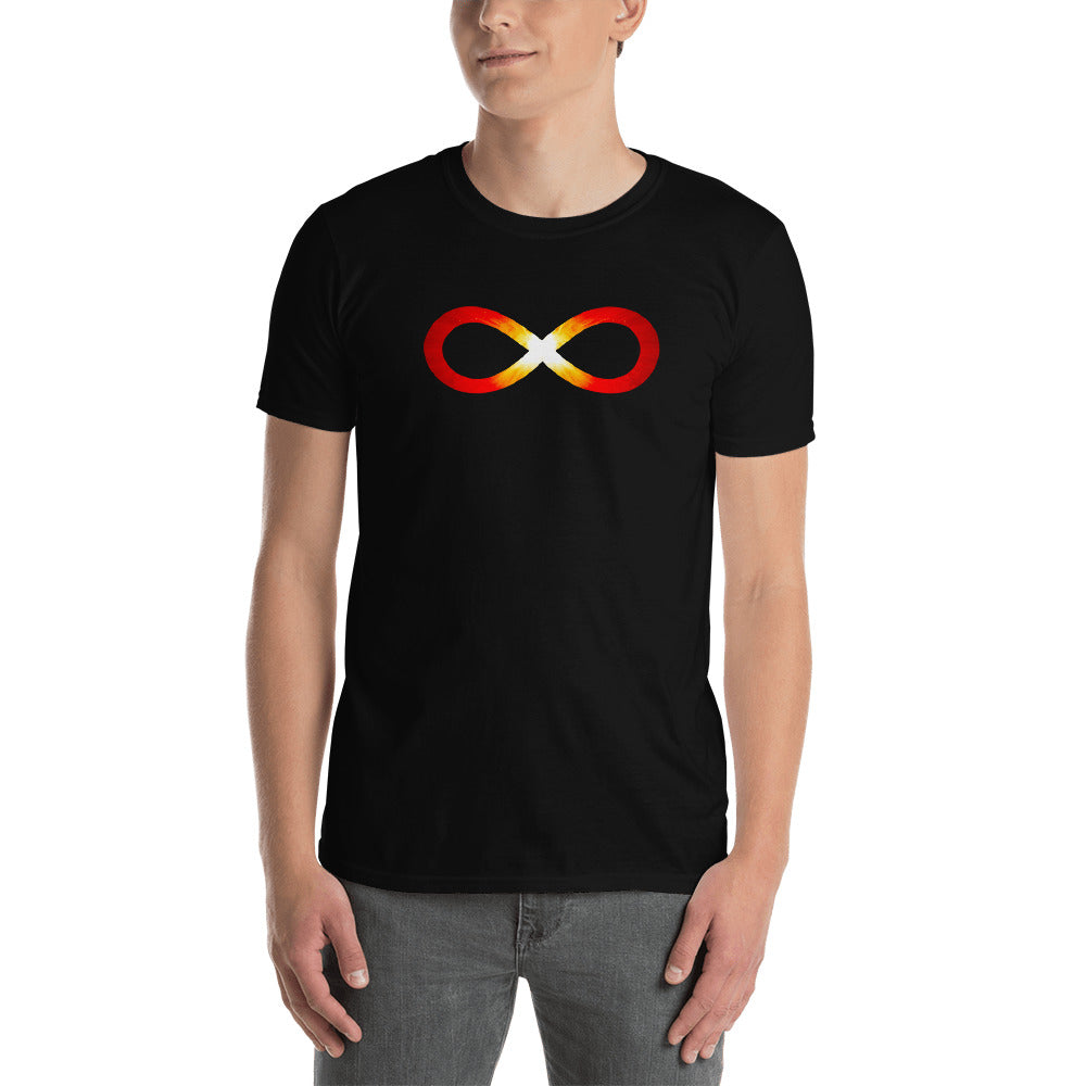 Living Light Designs Infinity series, Fire design on a classic, mens black t-shirt.