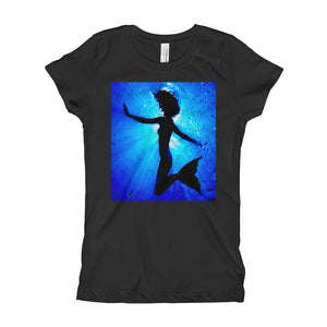 Powerful mermaid design on classic girls black T shirt