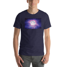 Load image into Gallery viewer, Our distinctive &quot;Tibetan Transformation&quot; design on a classic, mens navy t-shirt.