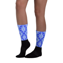 Load image into Gallery viewer, Bright blue sock in a unique DNA design from Living Light Designs