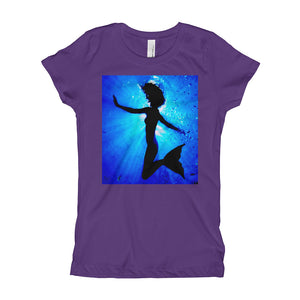 Powerful mermaid design on classic girls purple T shirt