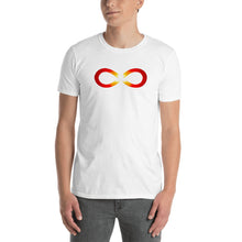 Load image into Gallery viewer, Living Light Designs Infinity series, Fire design on a classic, mens white t-shirt.