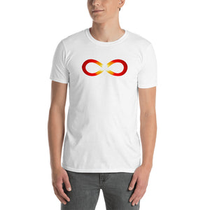 Living Light Designs Infinity series, Fire design on a classic, mens white t-shirt.